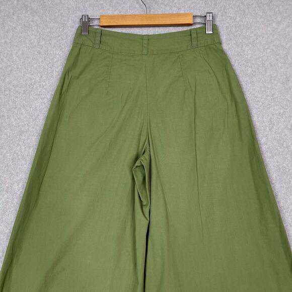 Free People Green Menorca 100% Cotton Crop Wide Leg High Waisted Pant Size 4 - Picture 7 of 10